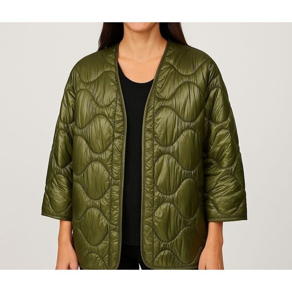 NILI LOTAN Quilted Ripstop Nylon Jacket Adj Waist Olive Green MSRP $895 Sz MED - Picture 1 of 9